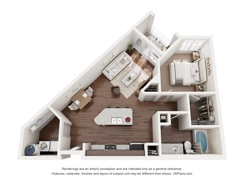 Floor plan for 1 bed, 1 bath, 788 sqft
